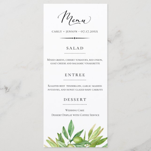 Menu du Mariage de la Branche d'Olivier Toscane ru (Devant)