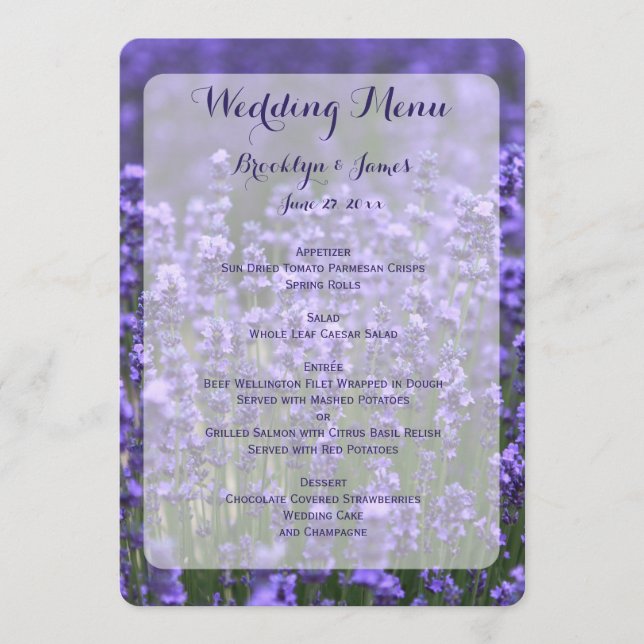 Menu du Mariage de lavande violet personnalisé (Devant)