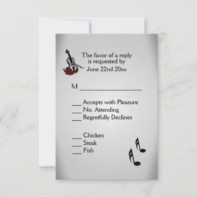 Menu du Mariage de musique violon RSVP (Devant)