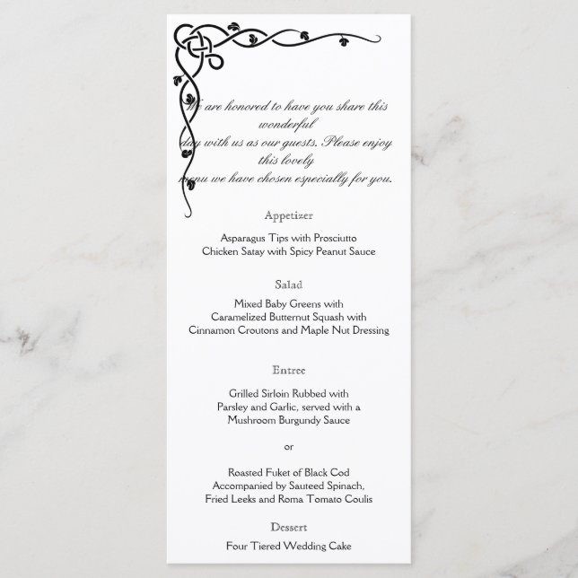Menu du Mariage de vin Black Celtic Knot Corner (Devant)