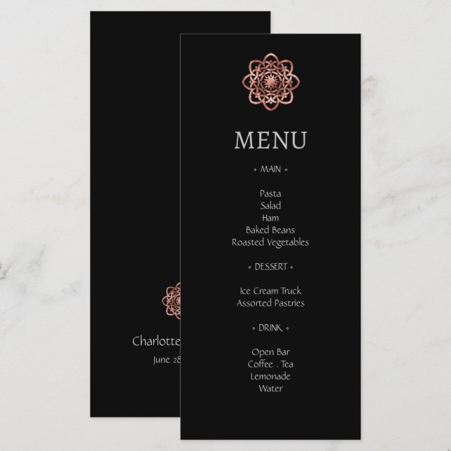 Menu du Mariage d'or Rose de noeud celtique de Man (Devant / Derrière)
