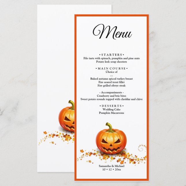 Menu du Mariage du Citrouille Mariage Halloween (Devant / Derrière)