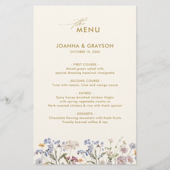 Menu du Mariage du Fleur sauvage de printemps colo (Devant)