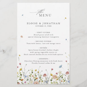 Menu du Mariage du Fleur sauvage de printemps colo