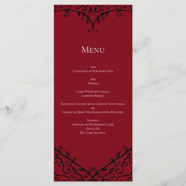 Menu du Mariage gothique du Coeur rouge et noir (Devant)