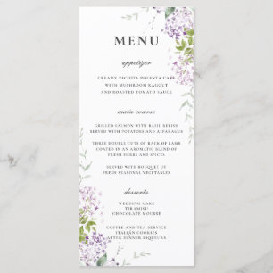 Menu du Mariage Lilac Purple Floral