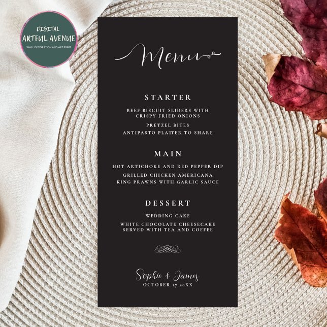 Menu du Mariage noir minimaliste moderne (Créateur téléchargé)