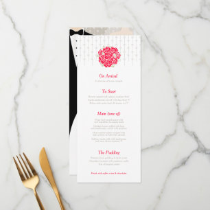 Menu du mariage rouge bouquet vert marié et marié