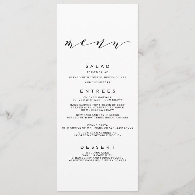 Menu du Mariage Simple Romance Calligraphy (Devant)