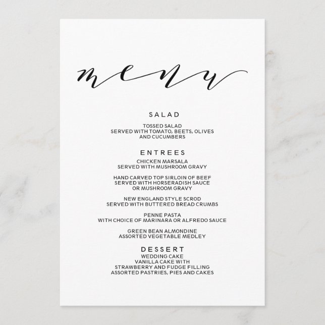 Menu du Mariage Simple Romance Calligraphy (Devant)