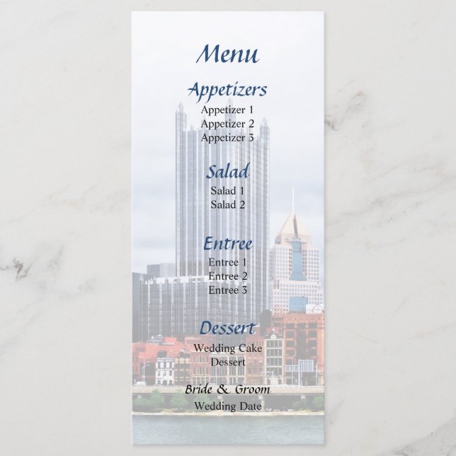 Menu du Mariage Skyline de Pittsburgh PA (Devant)