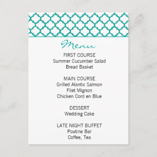 Menu du Mariage Turquoise Motif marocain