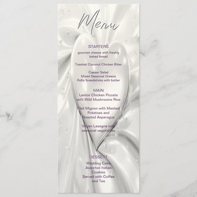 Menu du Mariage White Cream Heart (Devant)