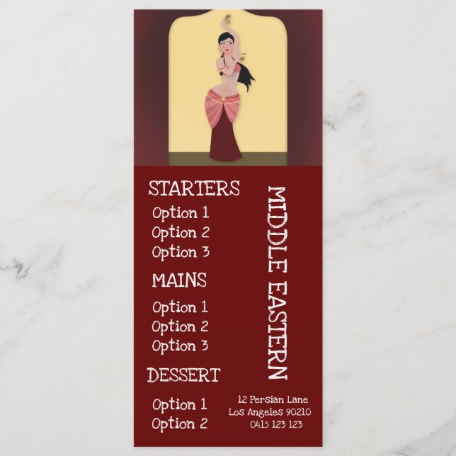 Menu du Moyen-Orient de dîner de restaurant (Devant)