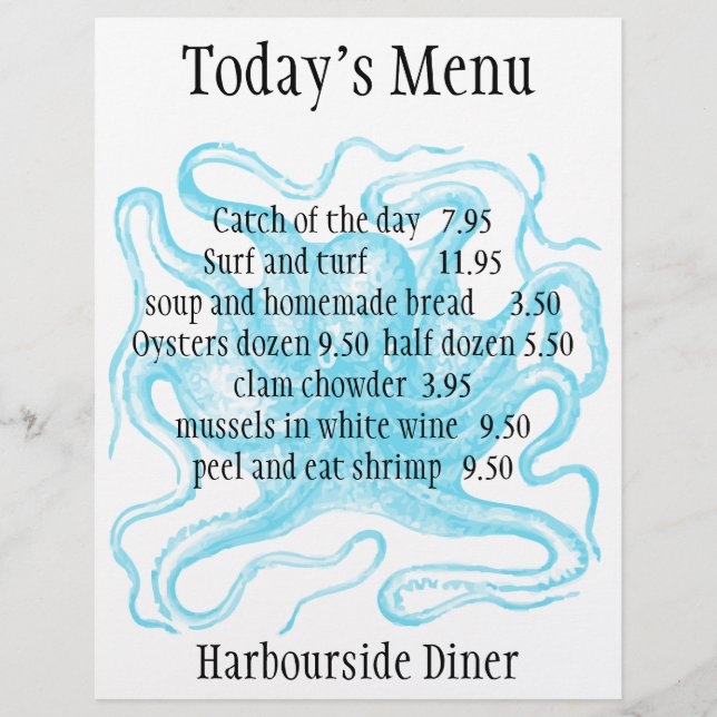 Menu du restaurant de fruits de mer (Devant)