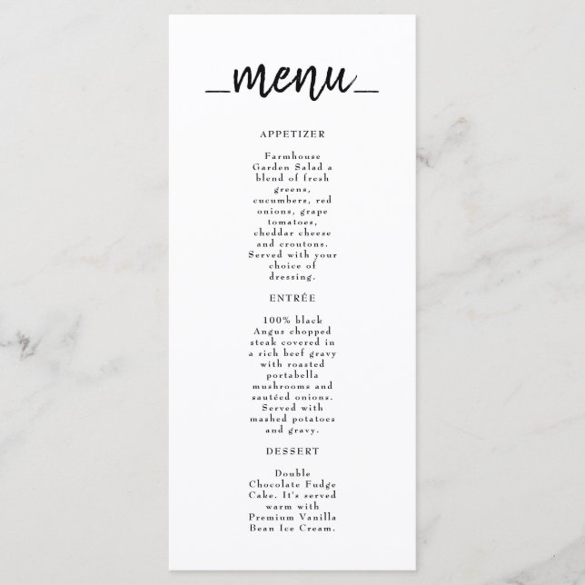 Menu du Salon de Café Restaurant (Devant)