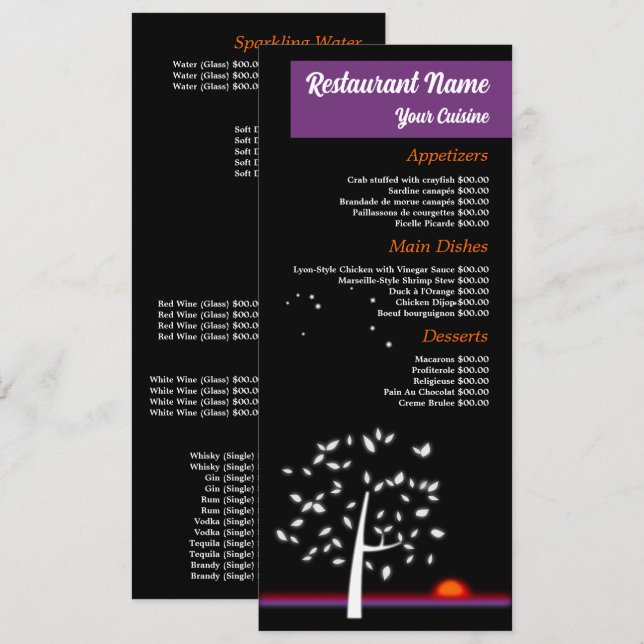 Menu du Soleil de la Nuit, Restaurant Slimline (Devant / Derrière)