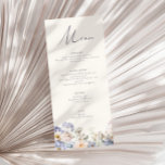 Menu Dusty Blue Cream Floral Mariage<br><div class="desc">Cette carte à la carte mariage est décorée dans un style floral aquarelle avec des fleurs élégantes dans des tons variés de bleu et crème poussiéreux.</div>