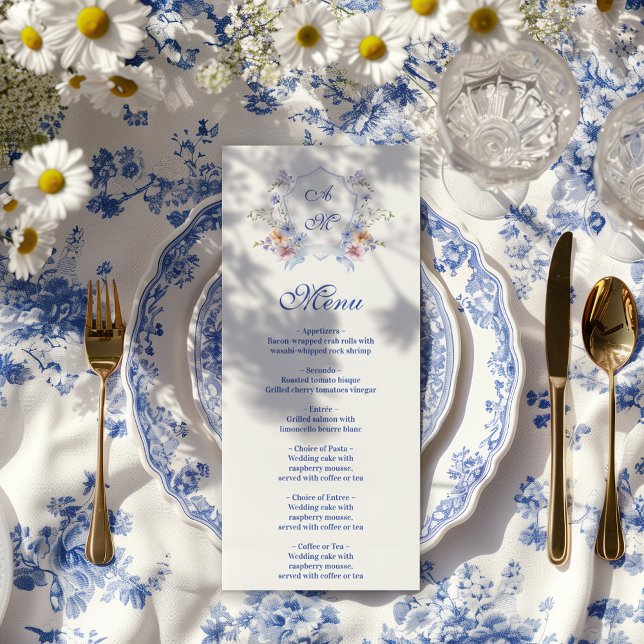Menu Dusty Blue Crest Floral Wedding (Créateur téléchargé)