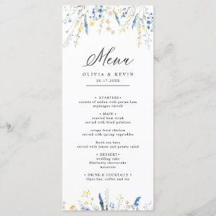 Menu Dusty Blue Dainty Wild Floral Rustic Boho Mariage