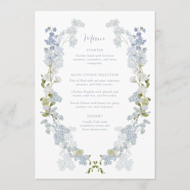 Menu Dusty Blue Elegant Garden Vintage Bridal Shower (Devant)