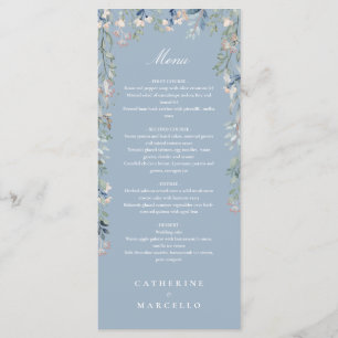 Menu Dusty Blue Floral Fleur sauvage Dîner Mariage
