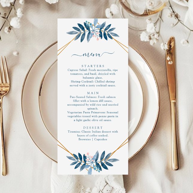 Menu Dusty Blue Greenery Geometric Modern Wedding (Créateur téléchargé)