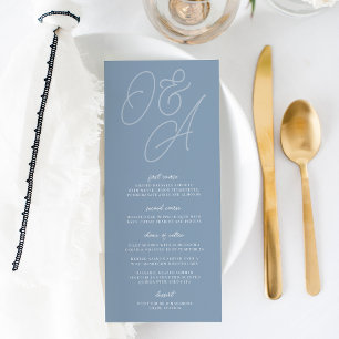Menu Dusty Blue Mariage de monogramme de filigrane de