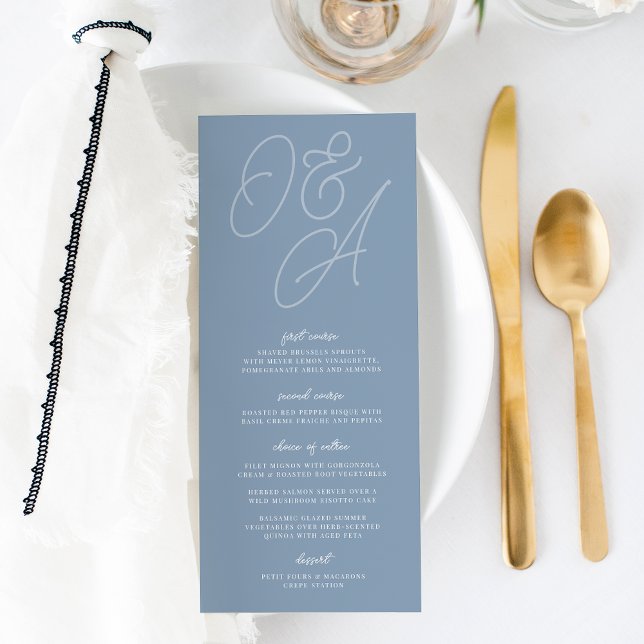 Menu Dusty Blue | Mariage de monogramme de filigrane de (Créateur téléchargé)