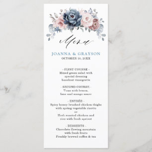 Menu Dusty Blue Mauve Rose rose ardoise Mariage floral 