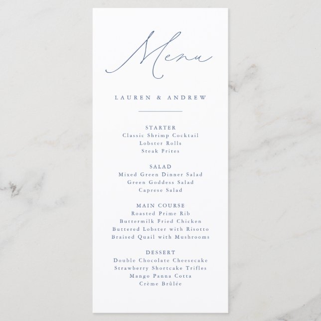 Menu Dusty Blue Modern Classic Mariage événement Mariag (Devant)