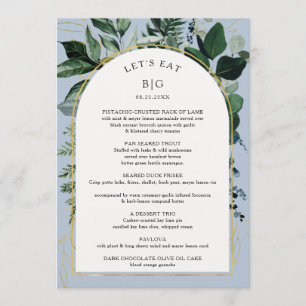 Menu Dusty Blue Moderne Boho Arch Feuille botaniques