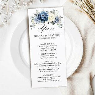 Menu Dusty Blue Navy Champagne Ivory Floral Mariage