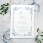 Menu Dusty Blue Vintage Frame Elegant Script Mariage<br><div class="desc">Elégant design vintage de cadre décoratif bordé avec script élégant dans la couleur bleue poussiéreuse,  simple et classique,  grands menus mariages pour mariage classique moderne,  mariage vintage romantique,  et mariage traditionnel formel. Voir toutes les pièces correspondantes dans la collection.</div>