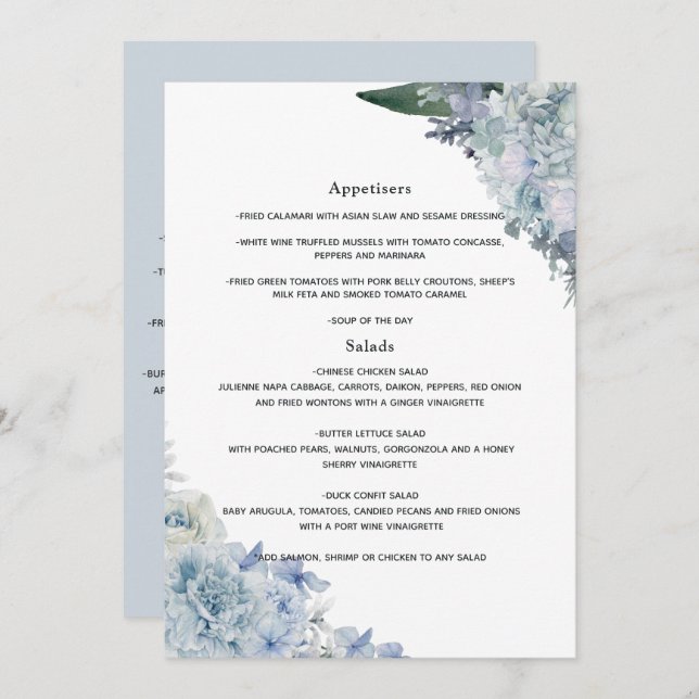 Menu Dusty Blue Watercolor Mariage (Devant / Derrière)