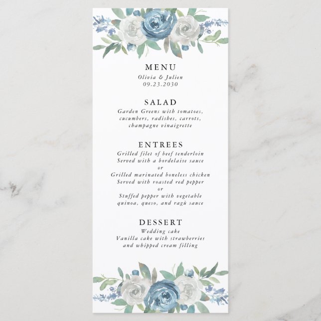 Menu Dusty Blue & White Mariage (Devant)