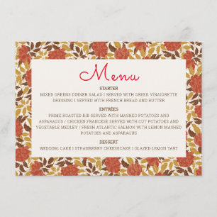 Menu Dusty Brunt Orange Peony Flowers Mariage de automn