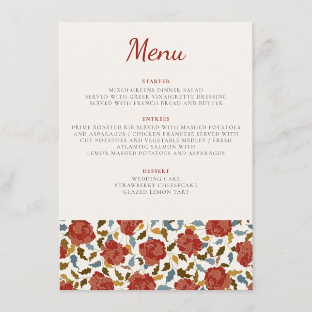 Menu Dusty Elegant Golden Red Rose Mariage (Devant)