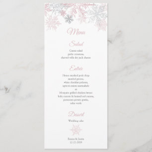 Menu Dusty Pink & Silver Snowflakes Winter Wonderland