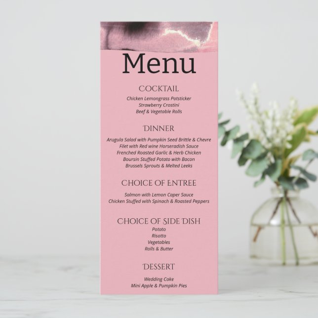 Menu Dusty Rose et Black Modern Mariage (Debout devant)