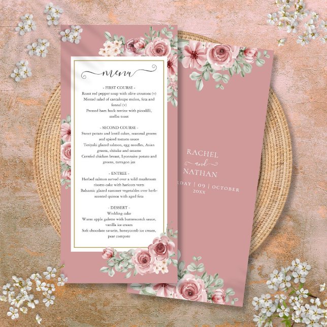 Menu Dusty Rose Floral Mariage Dîner (Dusty Rose Floral Botanical Wedding Dinner Menu)