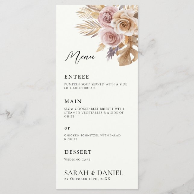 Menu Dusty Rose Floral Wreath Mariage (Devant)