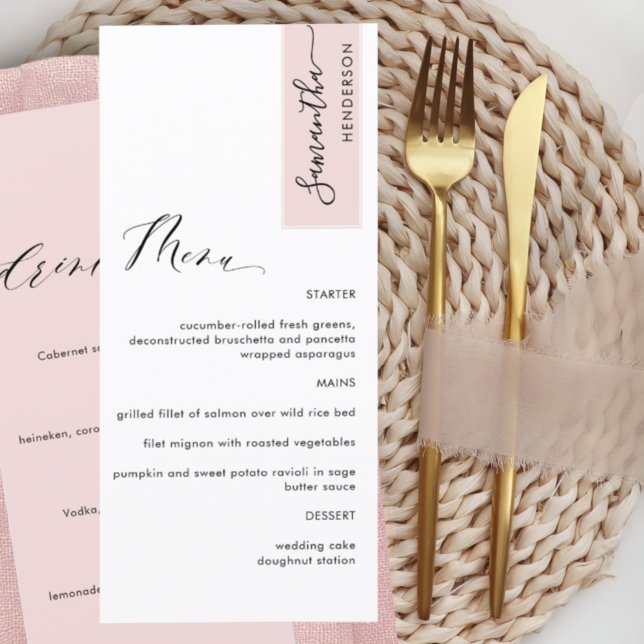 Menu Dusty Rose Nom du client Mariage Nourriture et boi (Créateur téléchargé)