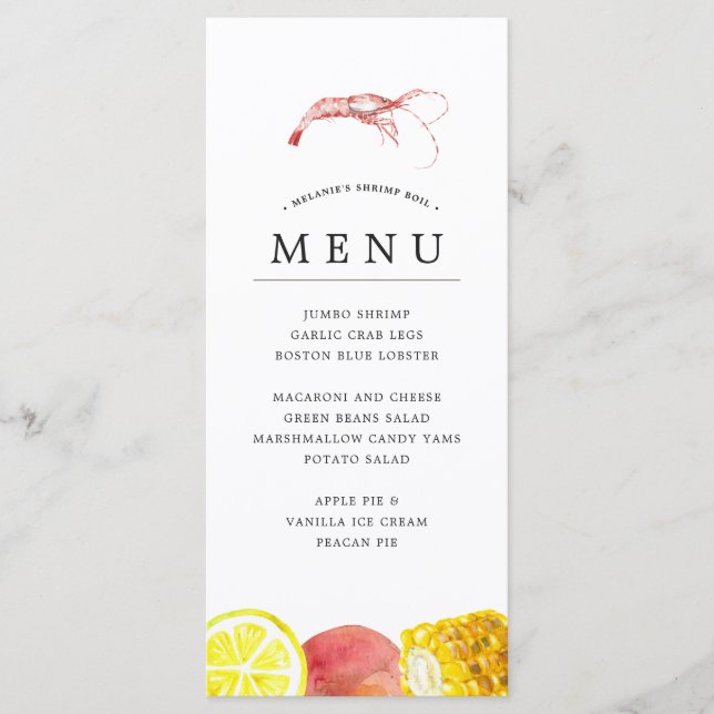 Menu Ébullition de crevettes | Thème fruits de mer gris (Devant)