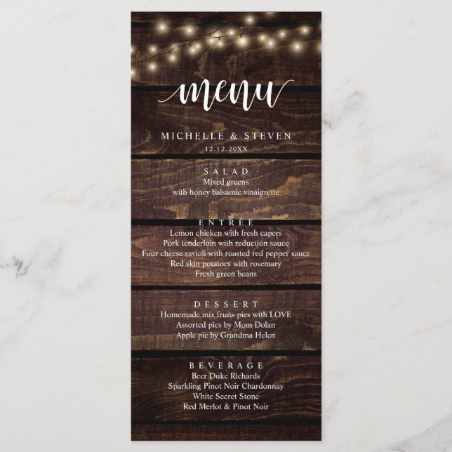 Menu Éclairage À Chaîne Brown Kraft Mariage Eloping Dîn (Devant)
