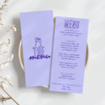 Menu Écrit à la main Retro Bold Mariage moderne<br><div class="desc">Un menu de dîner mariage rétro coloré et moderne Periwinkle. Ce qui présente le design modèle chic de boho vintage Periwinkle arrière - plan et la typographie bleue et menu écrit à la main en bleu. Et un arrière - plan vert verdoyant. Parfait et assorti à toute la suite.</div>