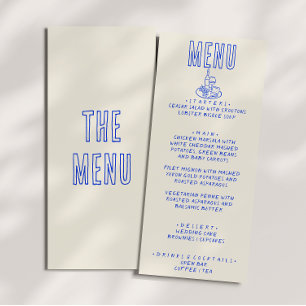 Menu Écrit main dessiné Bleu Retro Quirky Mariage amusa