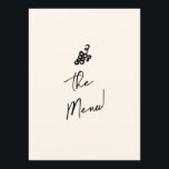 Menu Ecrit main dessiné Retro Quirky Unique Mariage<br><div class="desc">Un menu rétro moderne et branché, noir et blanc, mariage biscornus. Ce qui présente le design modèle chic de crémeux laiteux arrière - plan et de la typographie manuscrite noire. Avec bouteille à la main et verre de champagne et gâteau à l'avant et gripes à l'arrière A Parfait et assorti...</div>