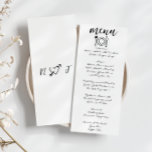 Menu Écrit main dessiné Scribble Quirky Mariage unique<br><div class="desc">Un menu coloré rétro moderne pêche jaune mariage menu pour le dîner. Ce qui présente le design modèle chic de boho vintage arrière - plan blanc et la typographie noire et menu écrit à la main en noir. Et un arrière - plan du dos blanc avec le coeur tiré à...</div>