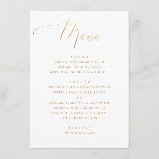 Menu Écriture dorée formelle | Mariage élégant minimali (Devant)
